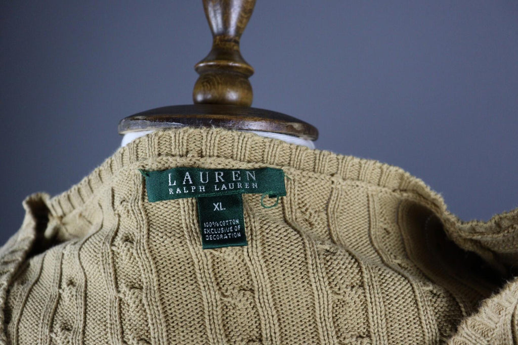 LAUREN RALPH LAUREN Beige Cable Knit Long Sleeve Sweater – Size XL