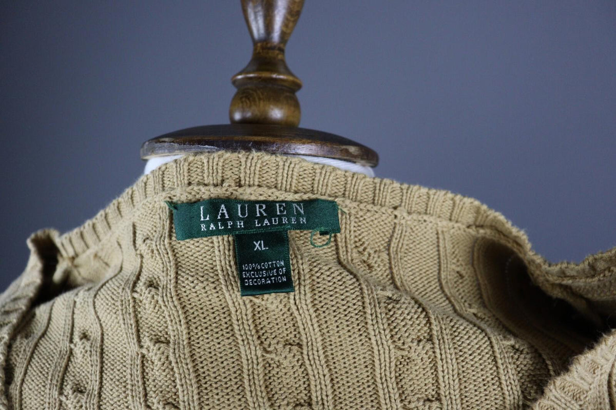 LAUREN RALPH LAUREN Beige Cable Knit Long Sleeve Sweater – Size XL