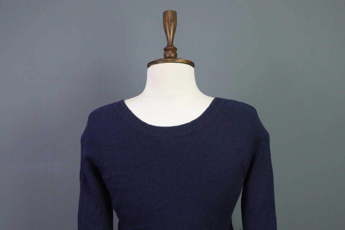 Oscan De La Renta Blue 3/4 Sleeve Ribbed Wool Cropped Sweater – Size L