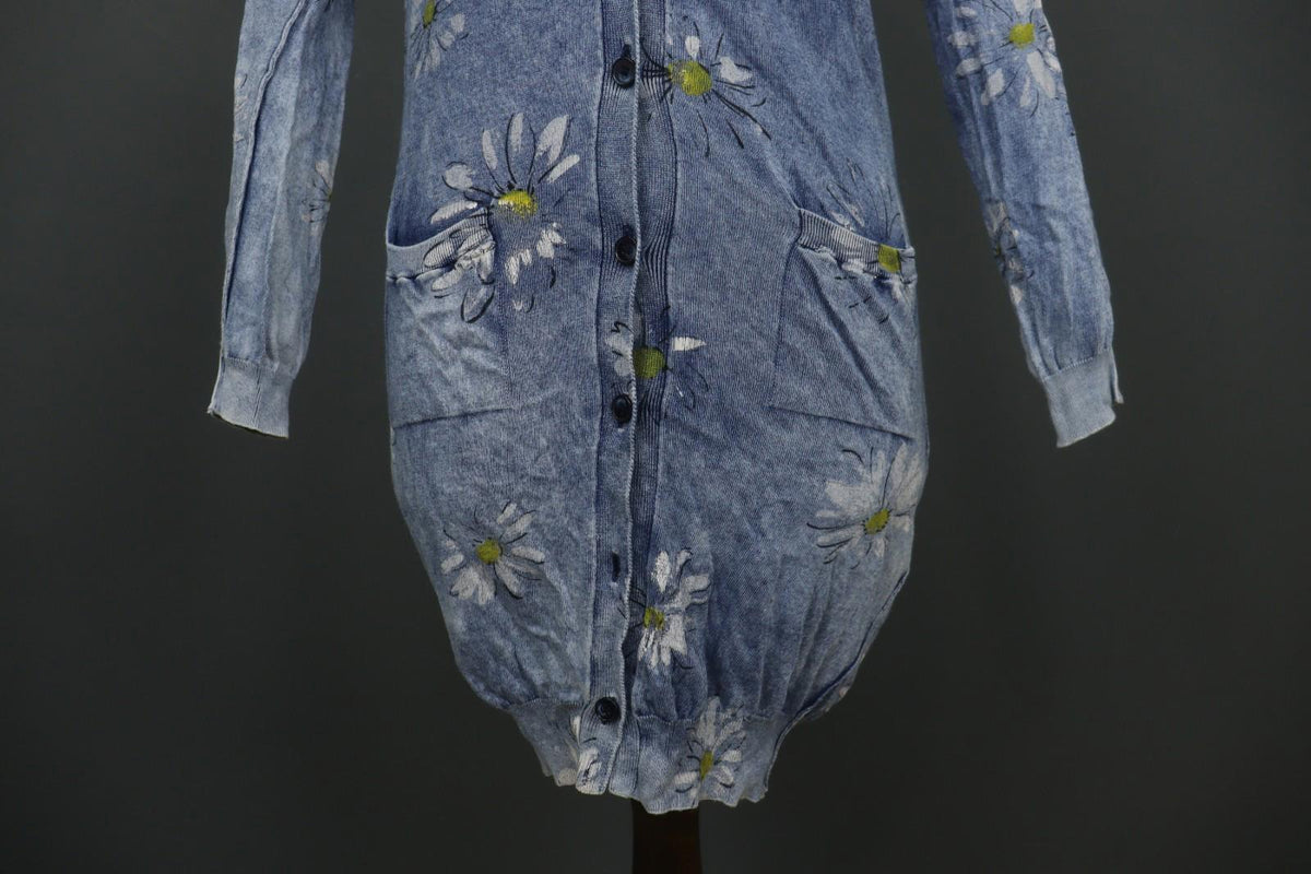 DOLCE & GABBANA Blue Floral Raglan Sleeve Button Front Cardigan Sweater – Size 40