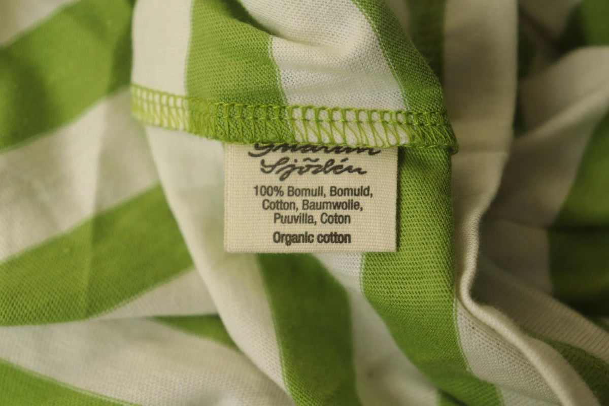 GUDRUN SJODEN White Green Striped 100% Cotton Crew Neck Pullover T-Shirt – Size L