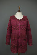 GUDRUN SJÖDEN Burgundy Geo Print Long Sleeve Button Front Cardigan Sweater Sz M