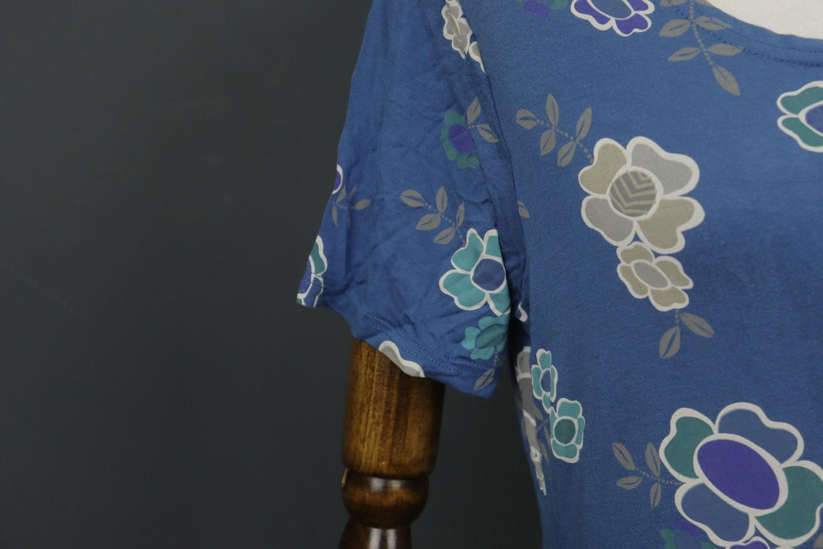 GUDRUN SJODEN Blue Modal Floral Short Sleeve Scoop Neck Shift Dress – Size L