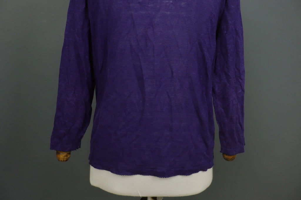 GUDRUN SJODEN Purple 100% Linen Stretch Round Neck Button Front Shirt Top – Size L