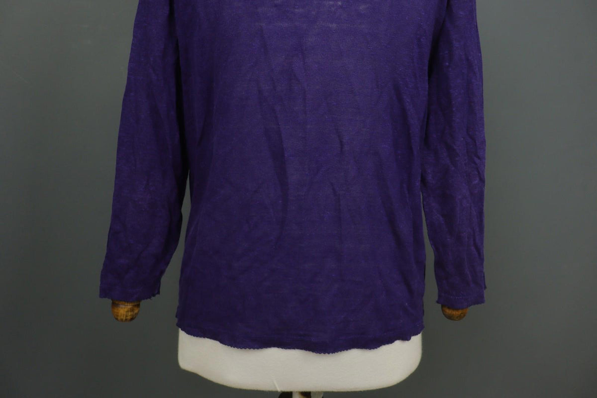 GUDRUN SJODEN Purple 100% Linen Stretch Round Neck Button Front Shirt Top – Size L
