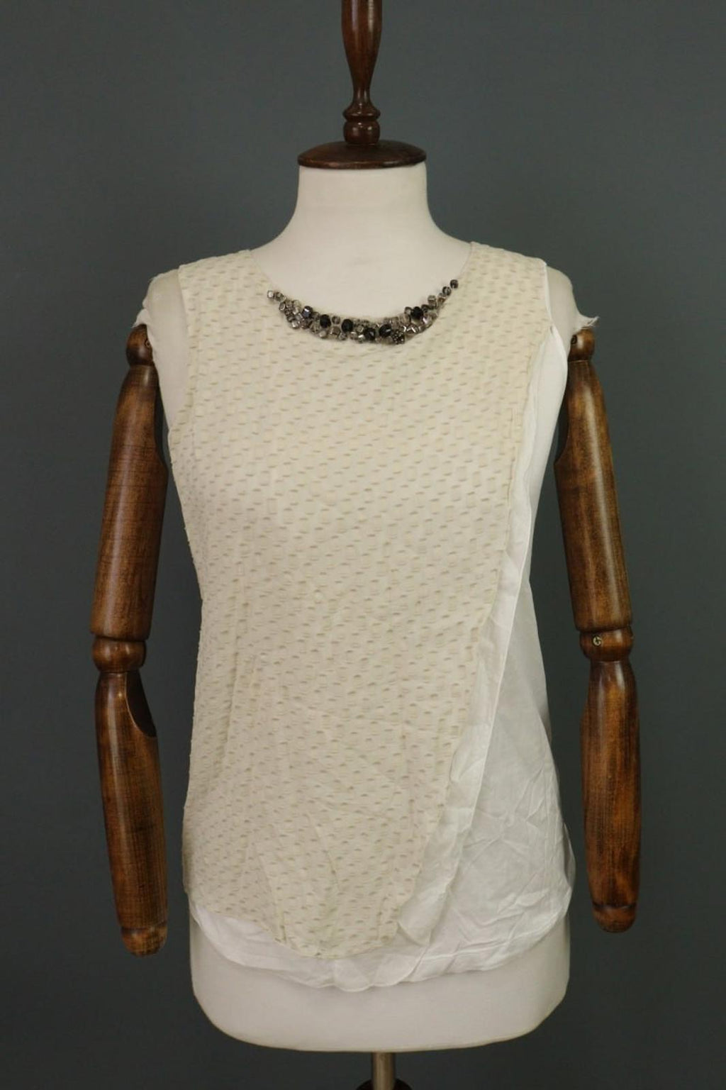 FABIANA FILIPPI Beige White 100% Cotton Beaded Wide Strap Tank Top – Size XS