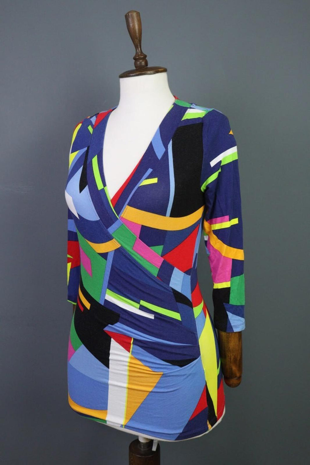 RALPH LAUREN BLACK LABEL Multicolro Colorful 3/4 Sleeve Stretch Blouse Top