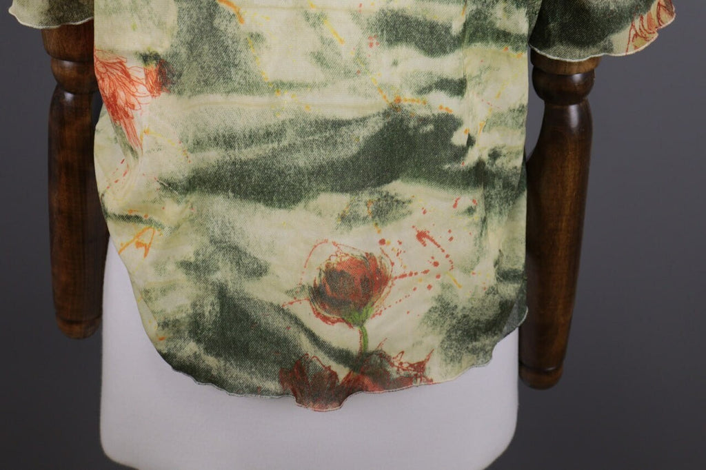 Elisa Cavaletti Green Floral Designer Short Sleeve Blouse Shirt – Size 46 / L