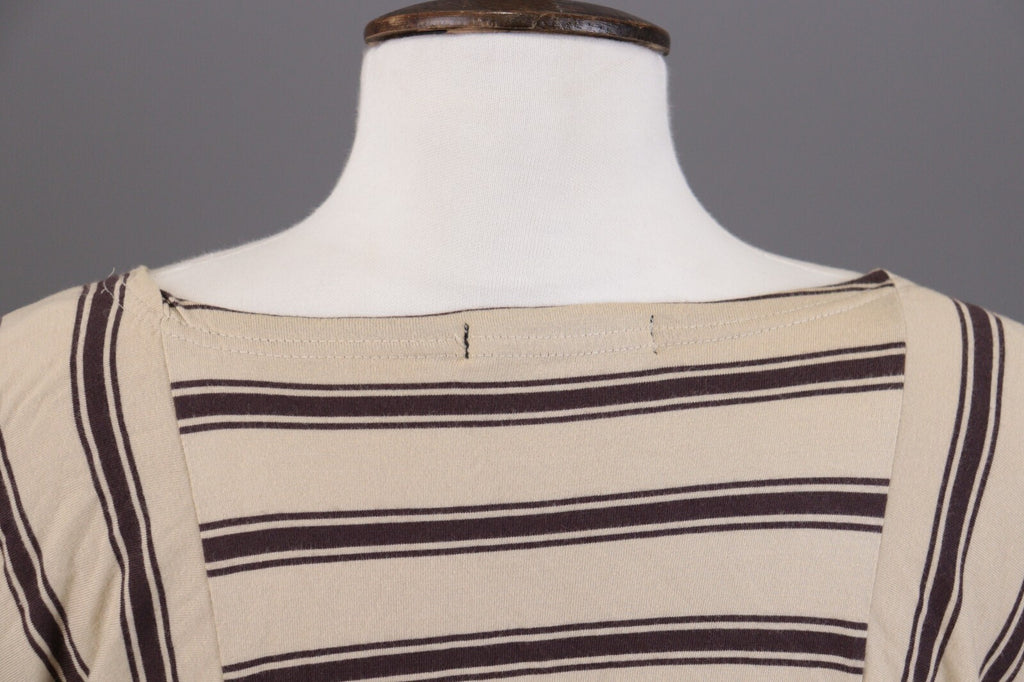 Gudrun Sjoden Beige Striped Short Sleeve Lagenlook Relaxed Blouse Shirt – Size M