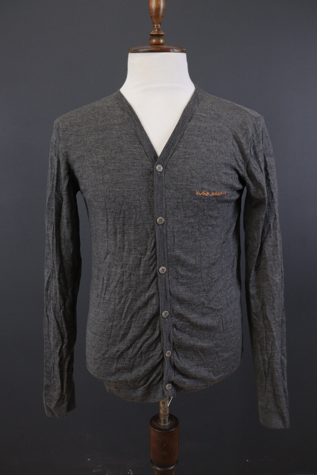 Nudie Jeans Co Gray V-Neck Classic Men's Cardigan Sweater – Size L
