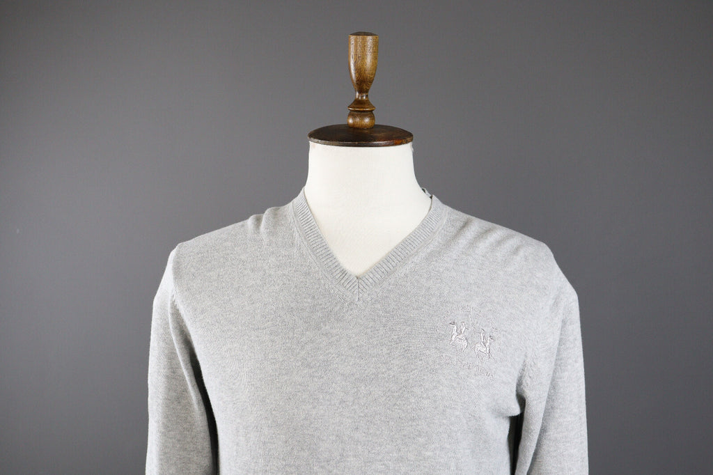 La Martina Buenos Aires Grey Cotton V-Neck Sweater – Men's S