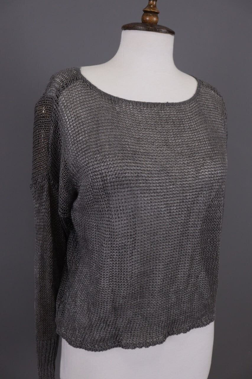Denim & Supply Ralph Lauren Gray Open Knit Linen Crochet Knit Sweater – Size S