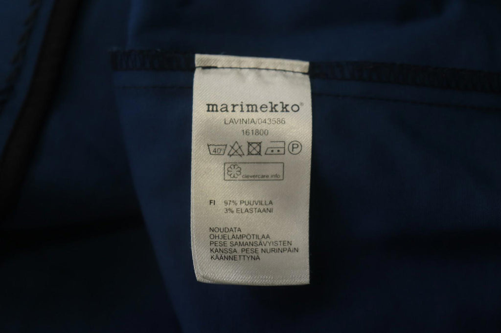 MARIMEKKO LAVINIA Blue Black Striped Cotton Short Sleeve Tunic Top – Size 42