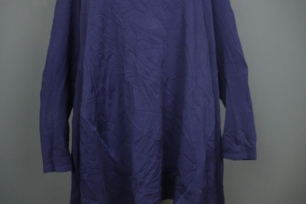 GUDRUN SJODEN Navy Cotton Long Sleeve Asymmetrical Hem Shift Dress – Size 2XL