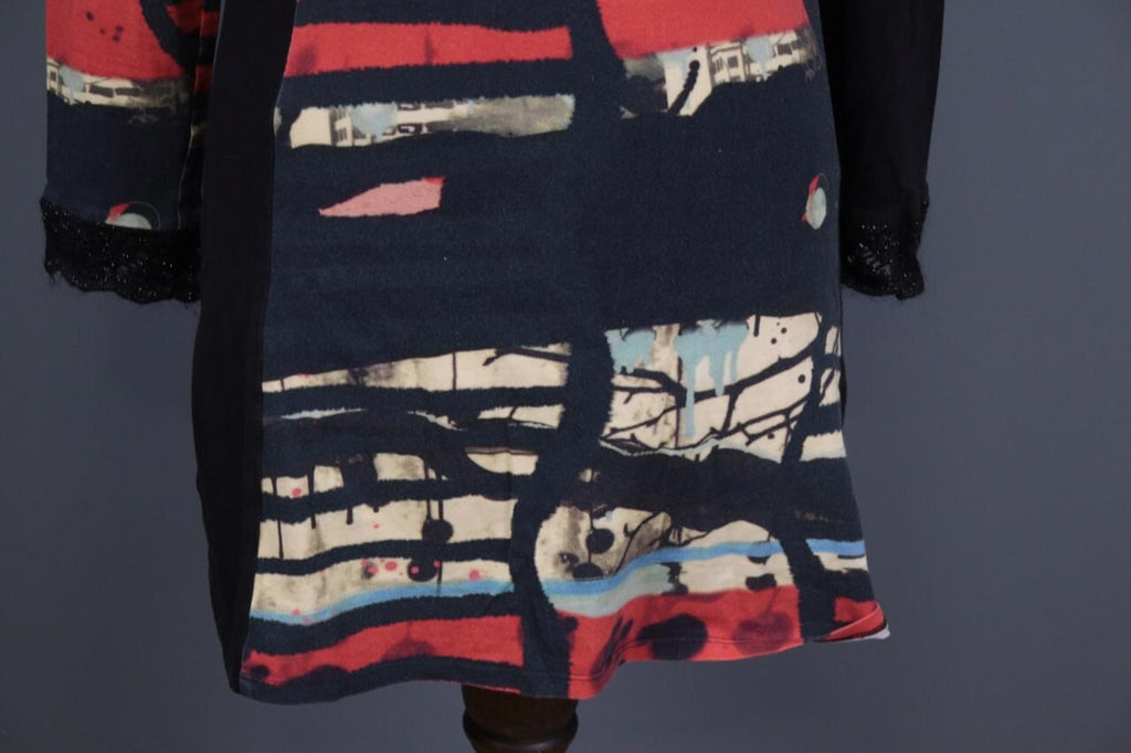 AVENTURES DES TOILES Black Printed Abstract A-Line Short Tunic Dress – Size 40