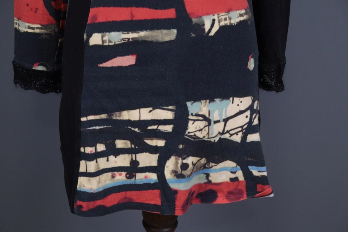 AVENTURES DES TOILES Black Printed Abstract A-Line Short Tunic Dress – Size 40