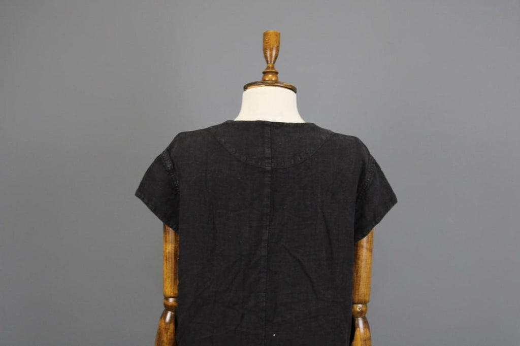 OSKA Black Linen Regular Fit V-Neck Casual Short Sleeve Long Maxi Dress – Size 2