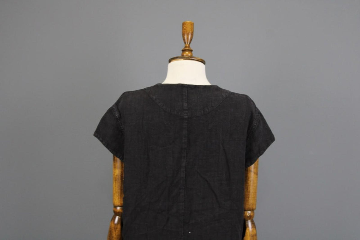OSKA Black Linen Regular Fit V-Neck Casual Short Sleeve Long Maxi Dress – Size 2