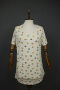 GUDRUN SJODEN Multi Floral Cotton Short Sleeve Round Neck Pullover Dress S/M