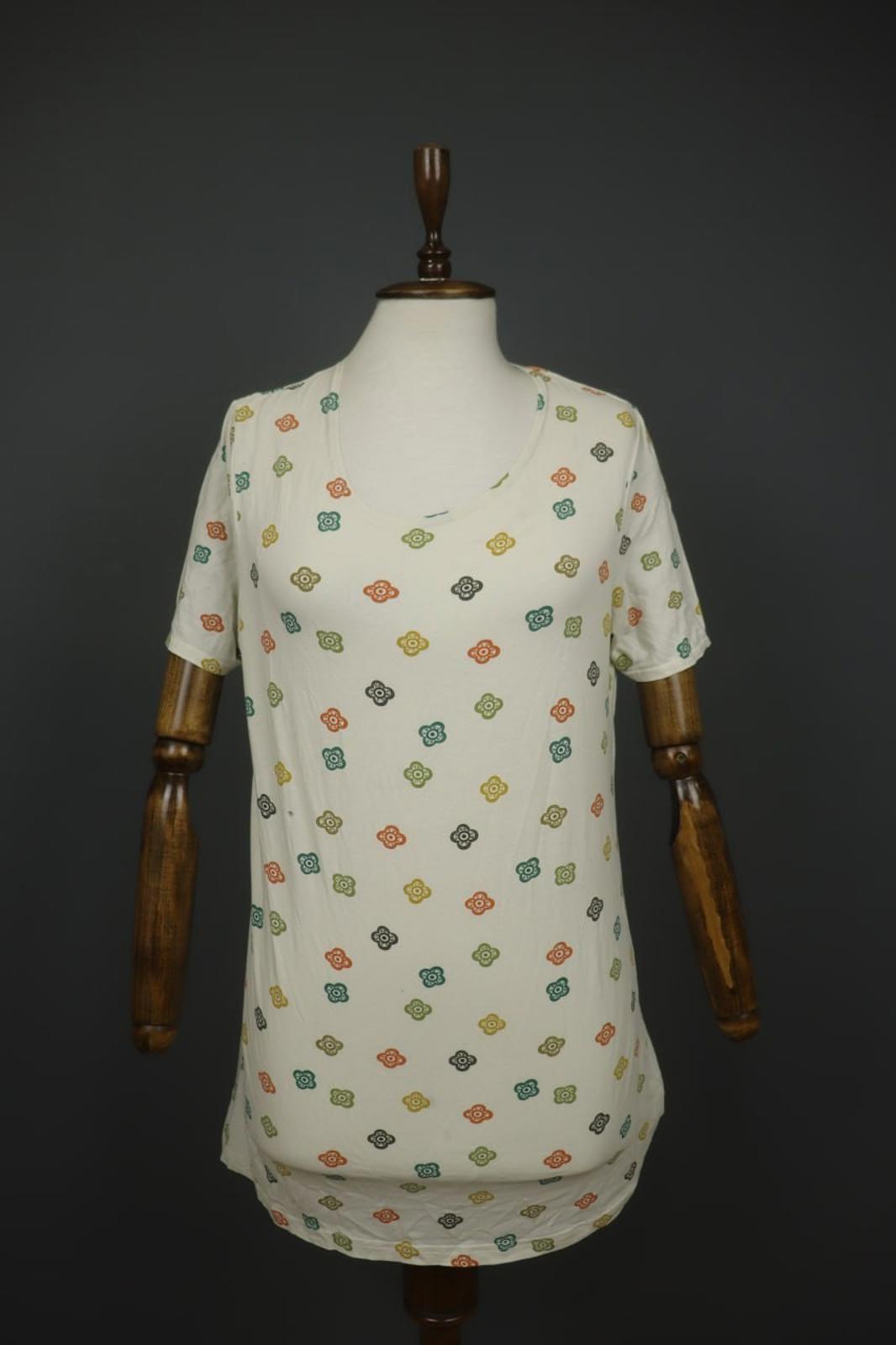 GUDRUN SJODEN Multi Floral Cotton Short Sleeve Round Neck Pullover Dress S/M