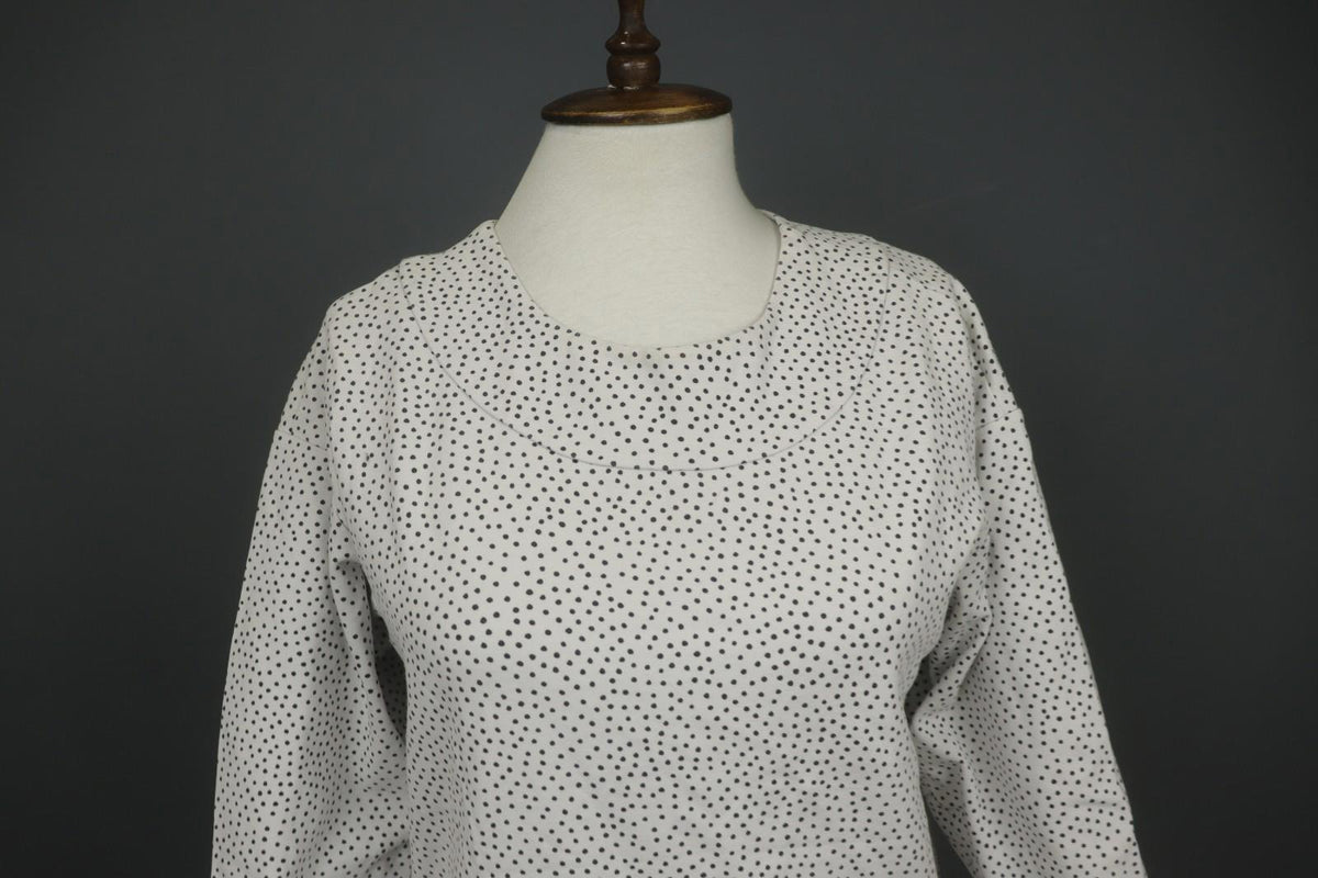MARIMEKKO NATTU White Polka Dot Viscose Stretch Round Neck Pullover Blouse Top