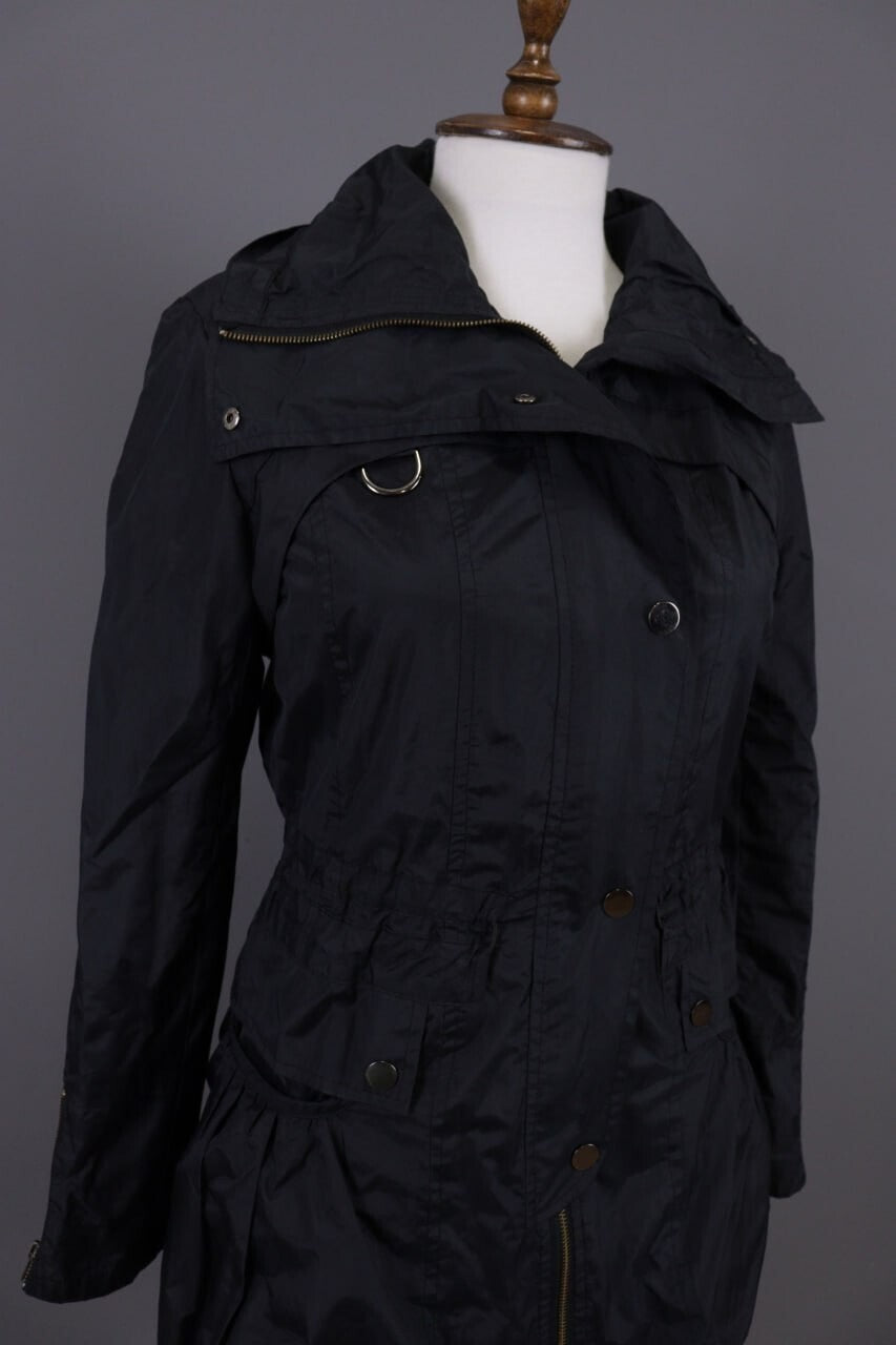 Cop. Copine Black Lagenlook Full Zip Veste Designer Parka Coat Jacket – Size 30