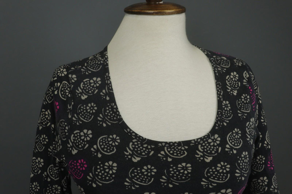 MARIMEKKO 036916 SITRUUNA Black Floral 100% Cotton Scoop Neck Blouse Top – Size S