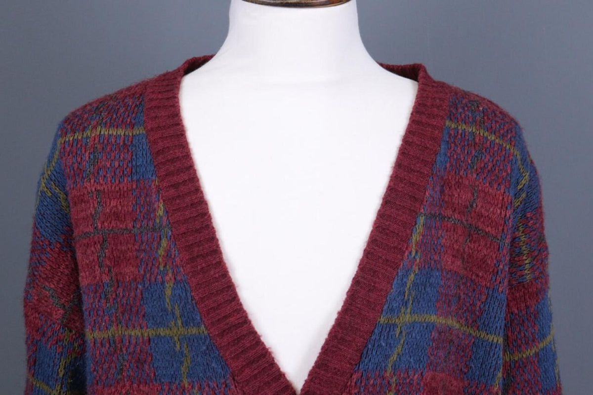 MISSONI UOMO Multicolor Check V-Neck Wool Knit Button Cardigan Sweater – Size 50