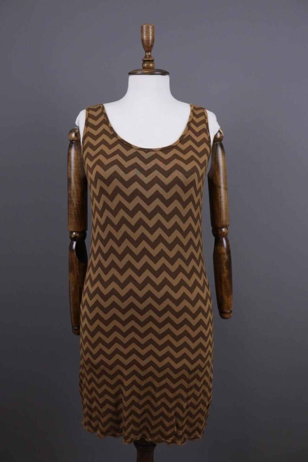 GUDRUN SJODEN Brown Geometric Relaxed Sleeveless Shift Midi Dress – Size M