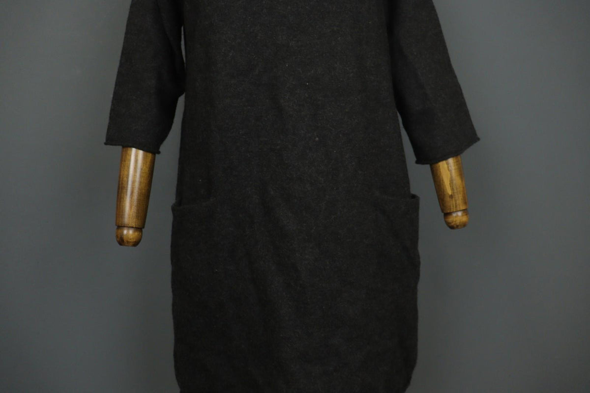 GUDRUN SJODEN Black 100%Wool Knitted Round Neck Long Sleeve Sweater Dress – Size L