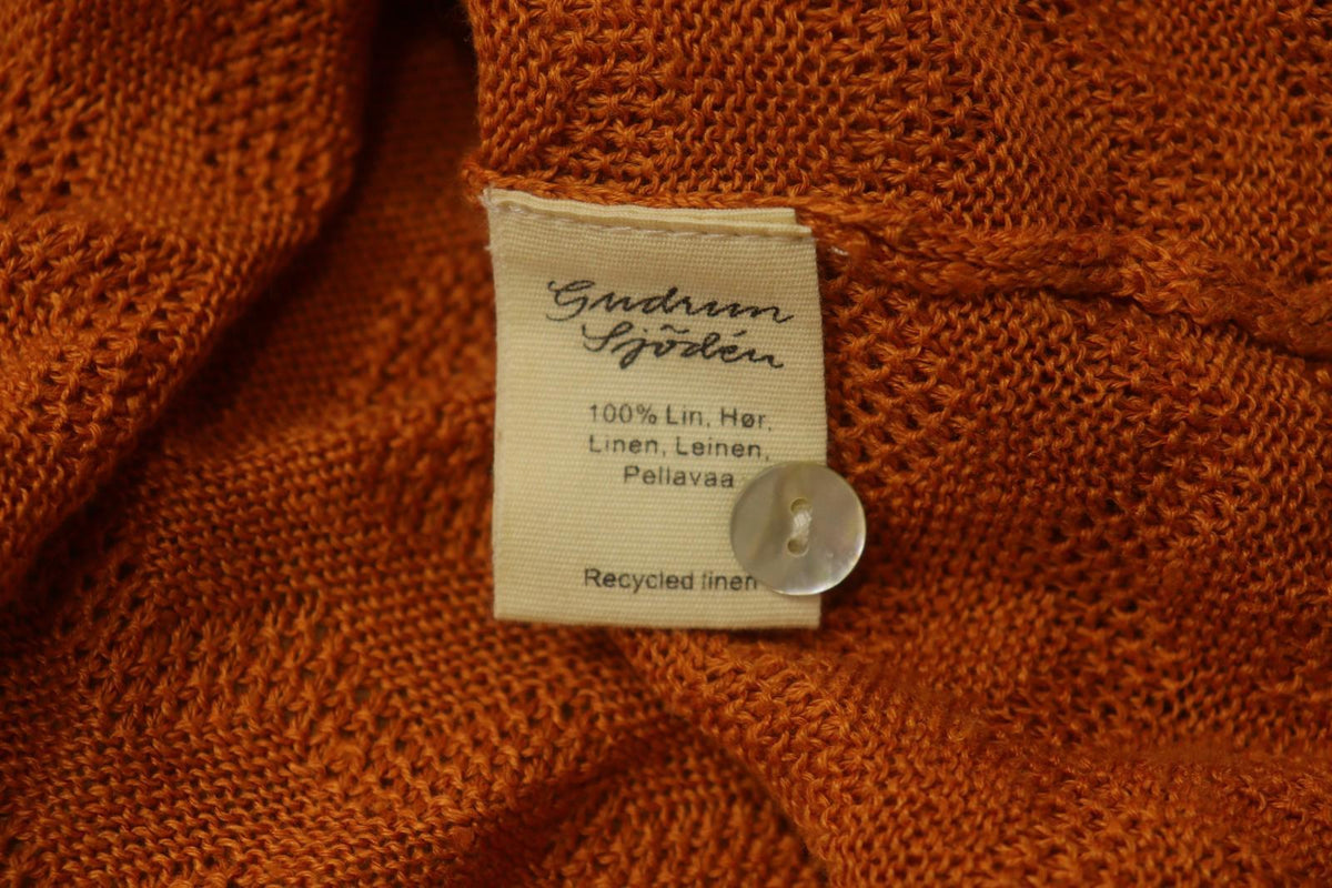 GUDRUN SJODEN Orange 100% Linen Knitted Round Neck Button Front Cardigan – Size XL