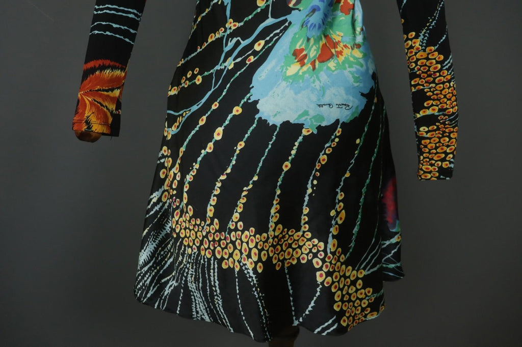 ROBERTO CAVALLI Multicolor Geometric Long Sleeve V-Neck Midi Shift Dress – Size L