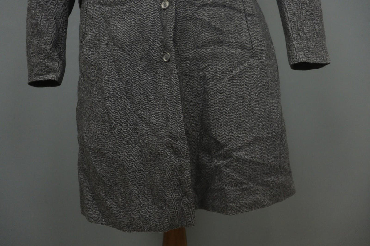 ANNETTE GOERTZ Gray Herringbone Wool Long Sleeve Button Front Long Coat – Size 38