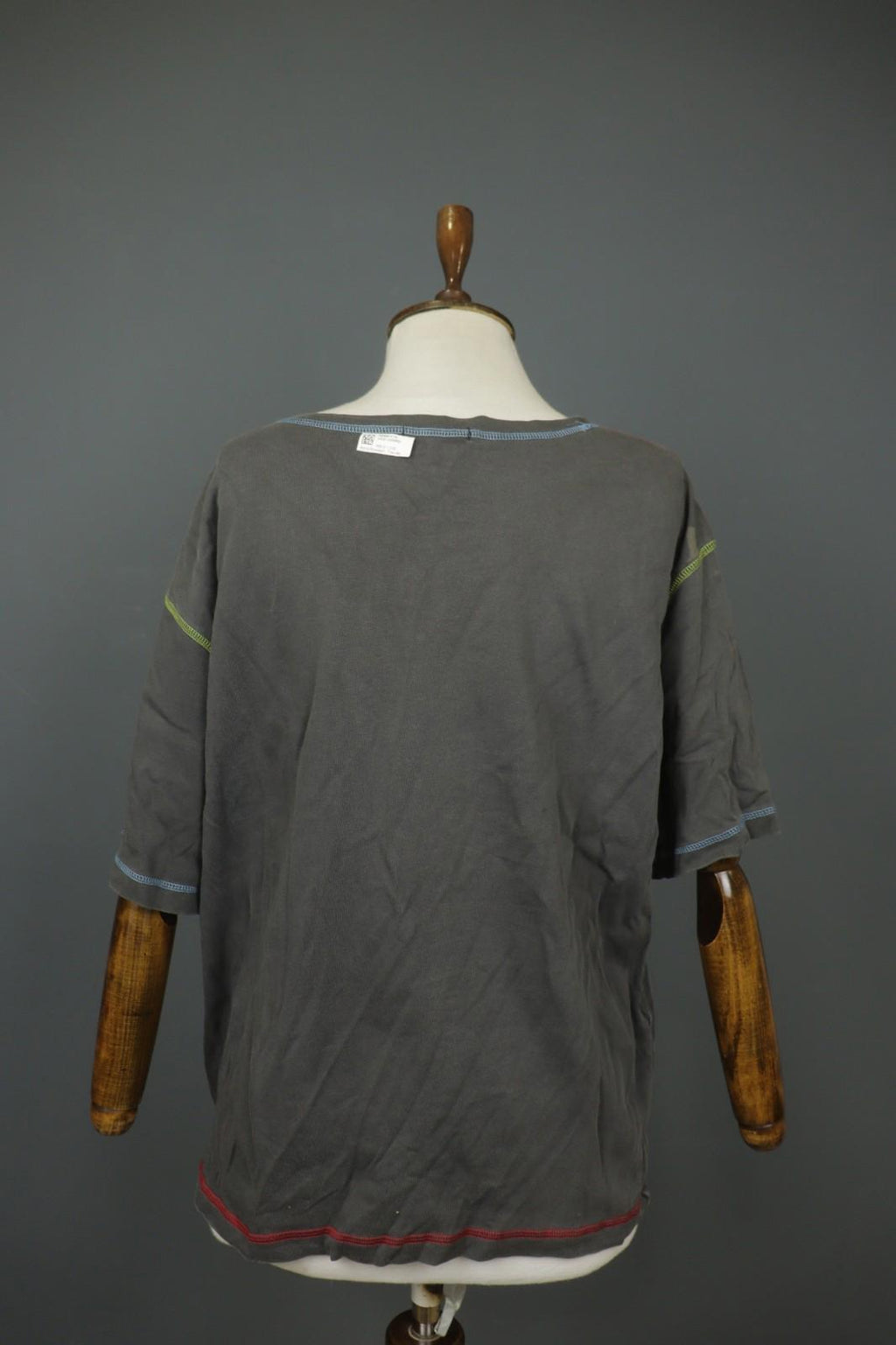 GUDRUN SJÖDEN Gray Palm Graphic Cotton Short Sleeve Round Neck T-Shirt – Size L/XL