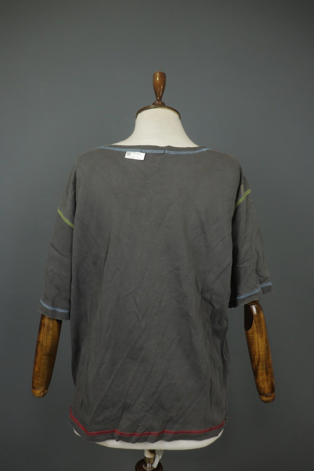 GUDRUN SJÖDEN Gray Palm Graphic Cotton Short Sleeve Round Neck T-Shirt – Size L/XL