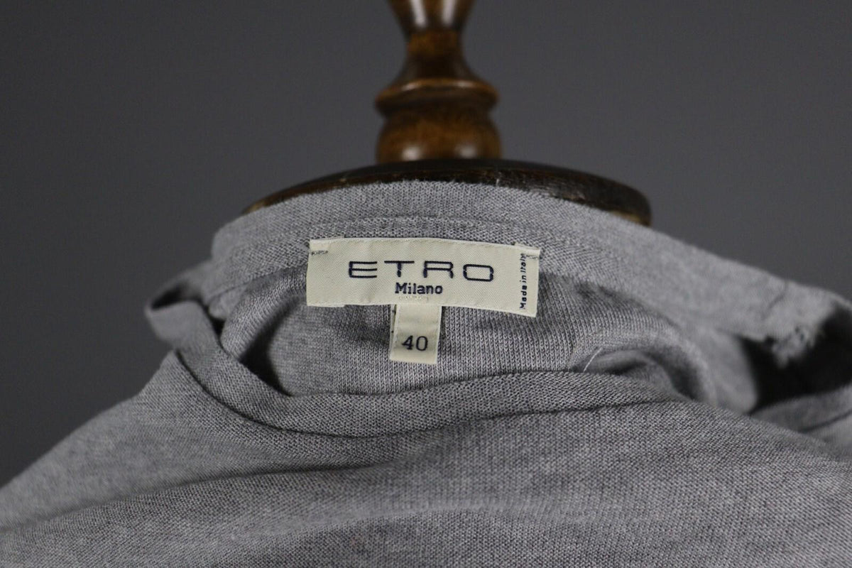 ETRO MILANO Gray Printed Cotton Short Sleeve Top T-Shirt – Size 40