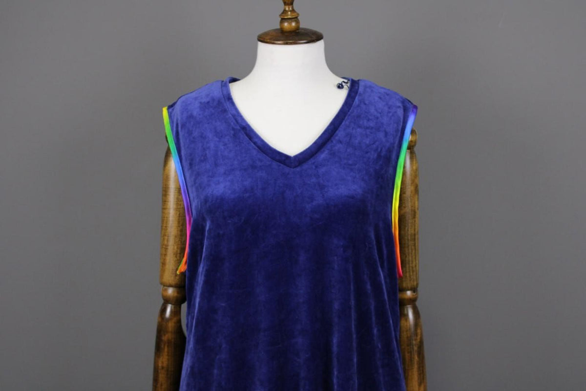 GUDRUN SJODEN Blue Velour Oversized Sleeveless V-Neck A-Line Midi Dress – Size L