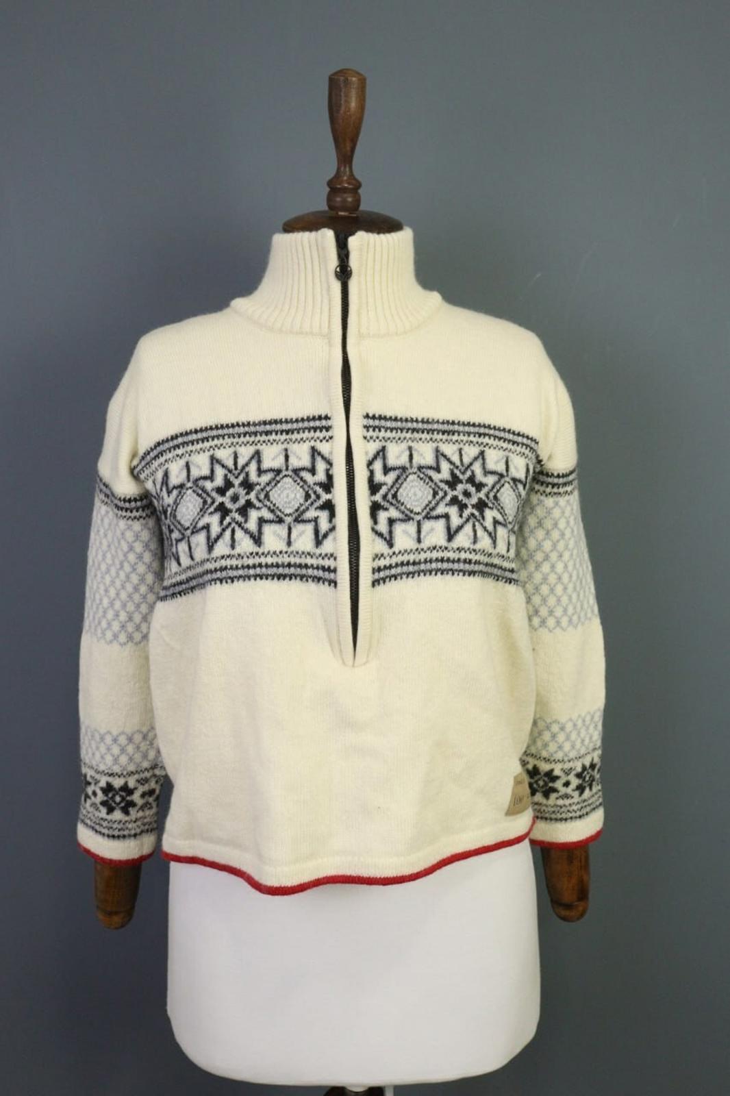DALE OF NORWAY Beige Snowflakes 1/4 Zip Knit Ski Sweater – Size M