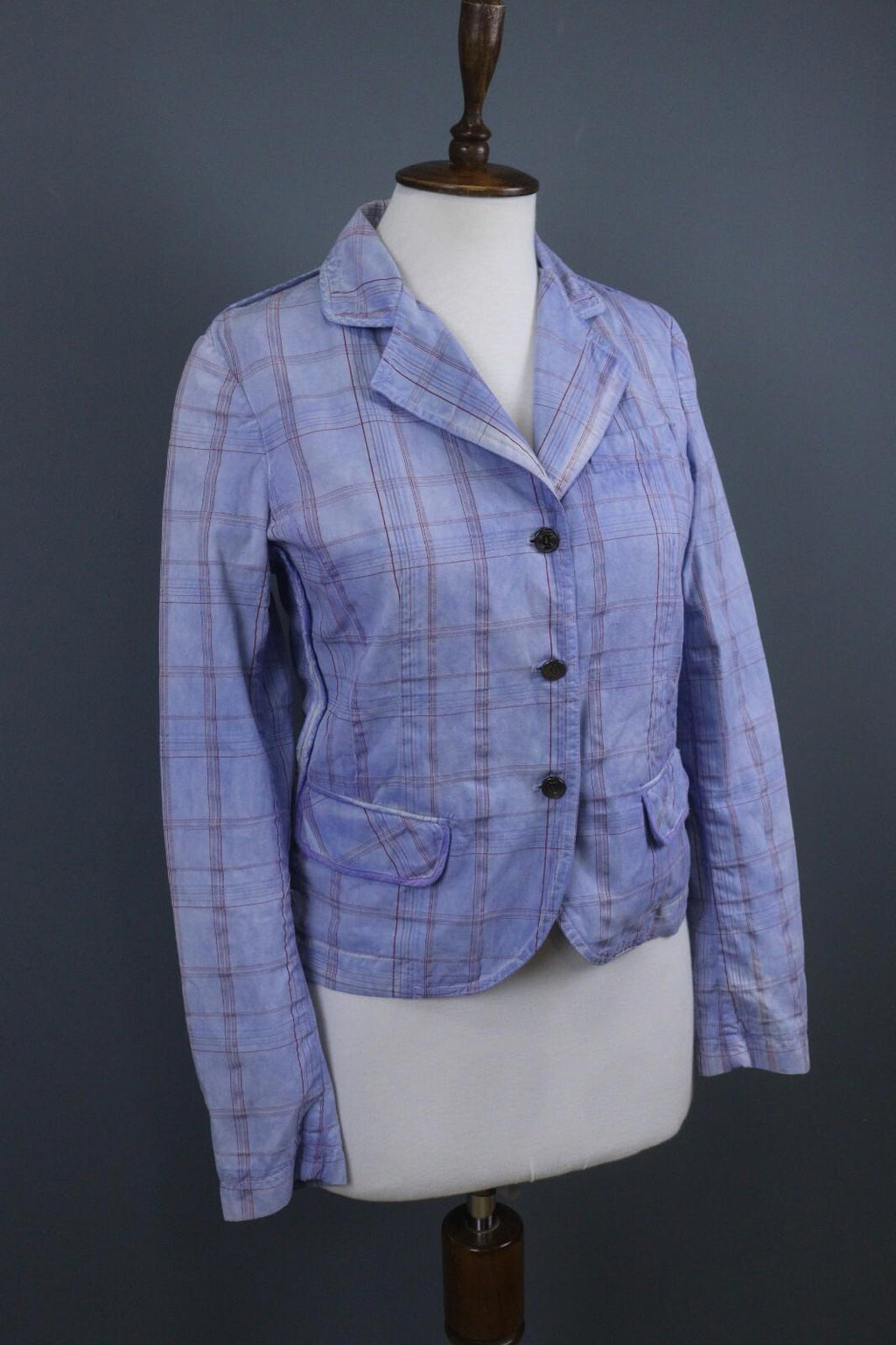 BNWT GALLIANO Blue Check Three Button Blazer Jacket – Size 26 / 40