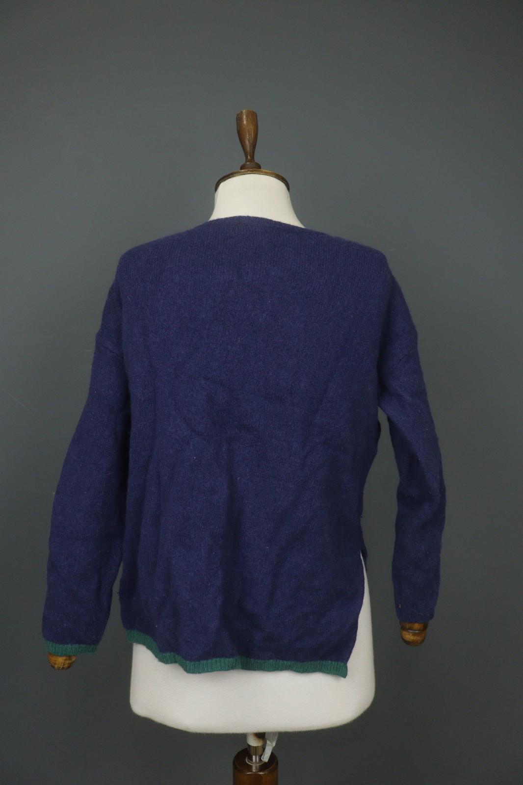 GUDRUN SJODEN Navy 100% Wool Knit Long Sleeve Round Neck Pullover Sweater – Size S
