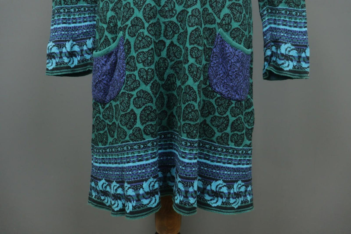 IVKO Multicolor Palm Leaf Cotton Long Sleeve Round Neck Pullover Sweater Dress