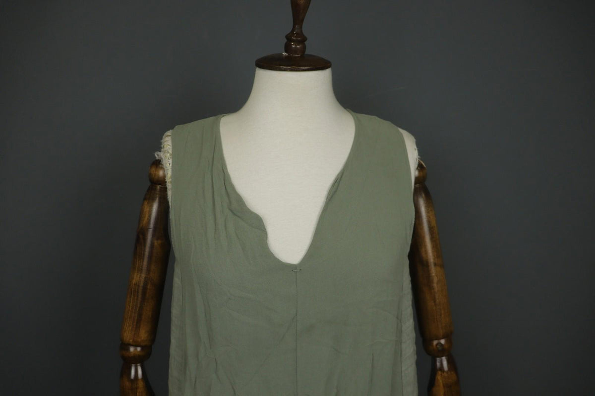 TRANSIT PAR-SUCH Green Sleeveless Split V-Neck Tie Waist Sheath Dress – Size 2