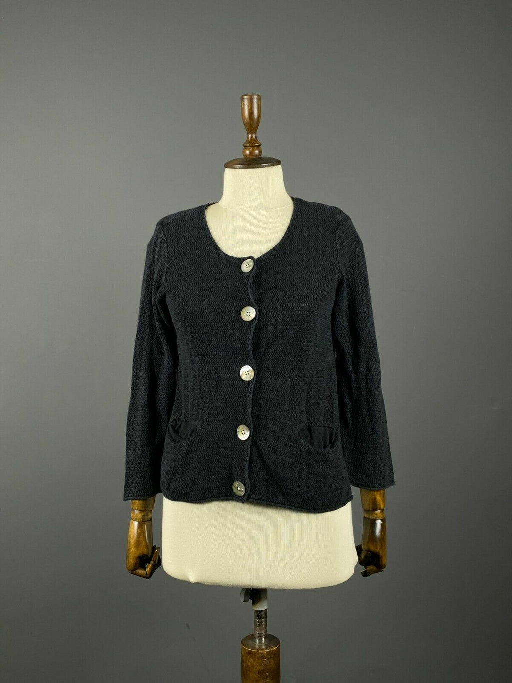 Gudrun Sjoden Black Knit Crochet Cardigan Sweater – Women's S