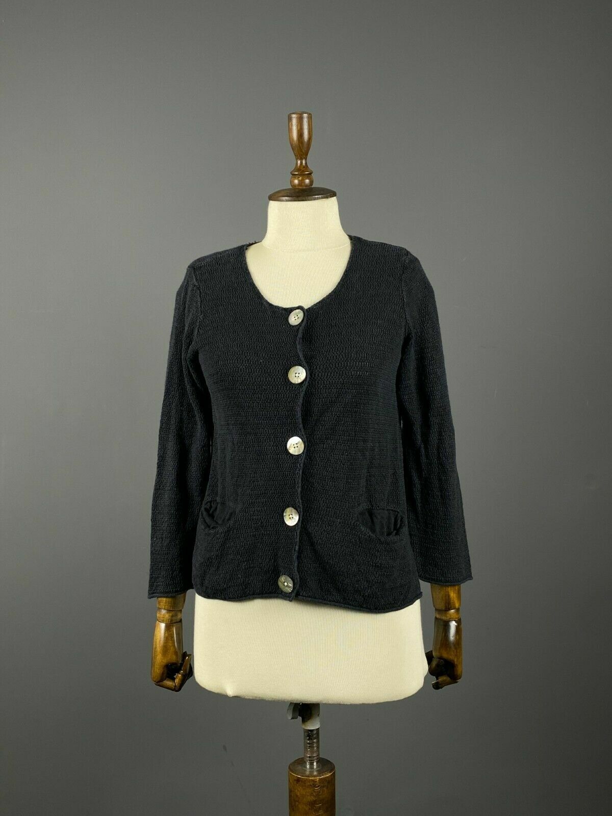 Gudrun Sjoden Black Knit Crochet Cardigan Sweater – Women's S