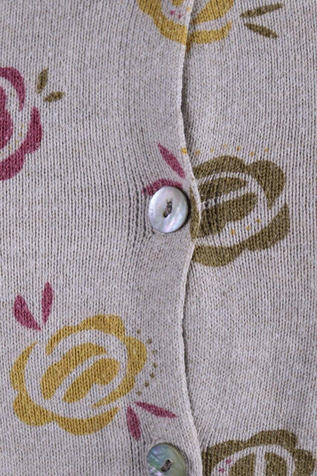 GUDRUN SJODEN Beige Floral Knit Cardigan Sweater – Size M