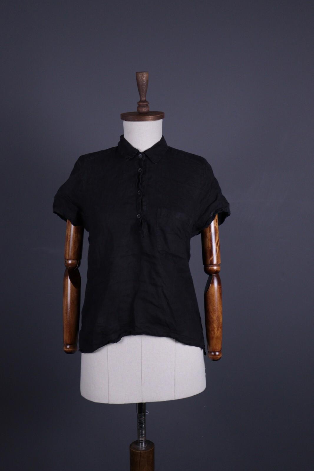 BARENA Black Linen Short Sleeve Blouse Shirt – Size 40 / M