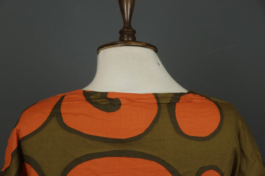 MARIMEKKO Orange Green Geometric Cotton Stretch Round Neck Shift Dress – Size 34