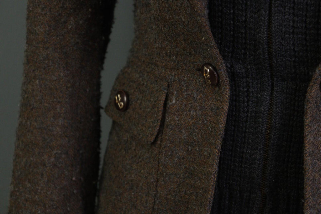 DOLCE&GABBANA Brown and Black Wool Full Zip Sweater with Blazer Jacket – Size 42