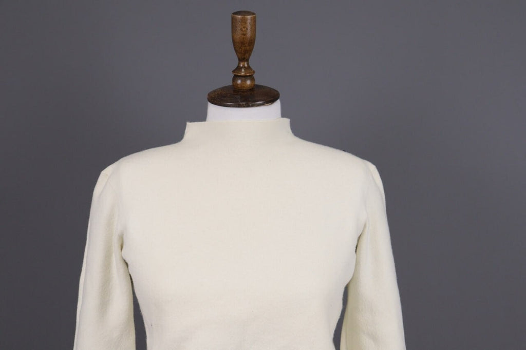 Adam Lippes Beige High Neck Merino 3/4 Sleeve Wool Knitted Sweater – Size L