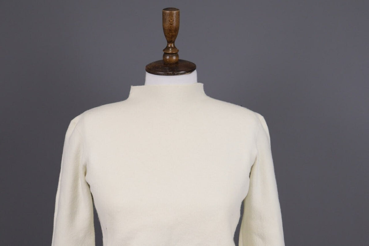 Adam Lippes Beige High Neck Merino 3/4 Sleeve Wool Knitted Sweater – Size L